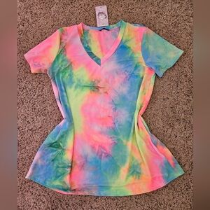 Neon Tie-Dye V-Neck